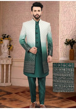 Shaded Peacock Green Indo Western 